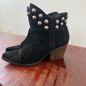 SAM EDELMAN Wildie Studded Suede Ankle  Bootie Black Cowgirl Western (FLAWED)